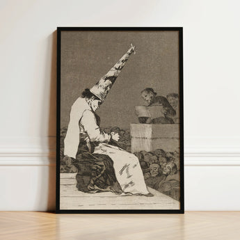 Those Specks of Dust - Francisco De Goya Art Print / Canvas Black-framed Monochrome Figure Elaborate Pointed Hat Dissects, Decayed Theater,