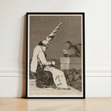 Those Specks of Dust - Francisco De Goya Art Print / Canvas Black-framed Monochromatic Figure Exaggerated Pointed Hat Dissects, Decayed