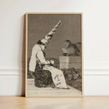 Those Specks of Dust - Francisco De Goya Art Print / Canvas Framed Black-and-white Lithograph Figure Elaborate Pointed Hat Seated Dissects,