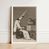 Those Specks of Dust - Francisco De Goya Art Print / Canvas Framed Black-and-white Figure Elaborate Pointed Hat Seated Audience Dissects,