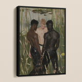 Three d - Gay Interracial Love Triangle Framed Canvas, Framed Painting Three Men Marsh