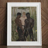 Three d - Gay Interracial Threesome Art Print, 12x16’’ / 31x41cm / White Frame / 2’’ Matboard, Framed Painting Three Men Watery Reedy