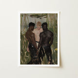 Three d - Gay Interracial Threesome Art Print / Canvas Framed Painting Men Marshy Rendered Expressive Brushstrokes, Prints