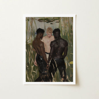 Three d - Gay Interracial Threesome Art Print / Canvas Framed Painting Men Marshy Rendered Expressive Brushstrokes, Prints