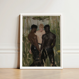 White-framed Art Print Three Men Lush Green Gay Interracial Threesome