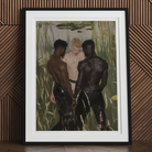 Three d Gay Interracial Threesome Art Print, Framed Painting Three Men Pond