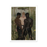 Three d - Gay Interracial Threesome Art Print, Oil Painting Three Men Swamp