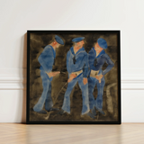 Framed Watercolor Painting Three Sailors Blue Uniforms Caps Charles Demuth, Crowds, Uniformed Bodies, Pissing, Gleefully, Art, Print