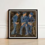 Framed Watercolor Painting Three Sailors Blue Uniforms Set Charles Demuth, Crowds, Uniformed Bodies, Pissing, Gleefully, Art, Print