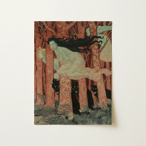 Three Women and Wolves - Eugene Grasset Art Print / Canvas Rectangular Woman Long Black Hair Motion Spectral Slip, Gauze Limbs Blurring,