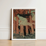 Three Women and Wolves - Eugene Grasset Art Print / Canvas Framed Woman Long Black Hair Motion Spectral Slip, Gauze Limbs Blurring, Prints