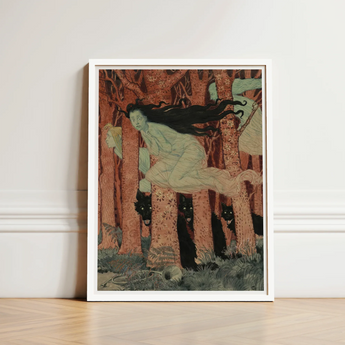 Three Women and Wolves - Eugene Grasset Art Print / Canvas Framed Woman Long Black Hair Motion Spectral Slip, Gauze Limbs Blurring, Prints