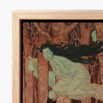 Three Women and Wolves - Eugene Grasset Art Print / Canvas Framed Artwork Hauntingly Beautiful Woman Long Black Hair Spectral Slip, Gauze