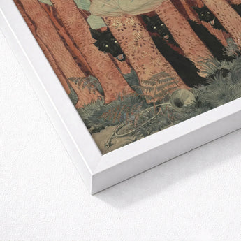 Three Women and Wolves - Eugene Grasset Art Print / Canvas White Framed Whimsical Forest Scene Black Spectral Slip, Gauze Limbs Blurring,