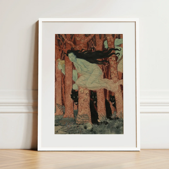 Three Women and Wolves - Eugene Grasset Art Print / Canvas, 12x16’’ / 31x41cm / White Frame / Matboard, Posters Prints & Visual Artwork,