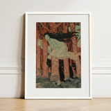 Three Women and Wolves - Eugene Grasset Art Print / Canvas Framed Art Print Woman Long Black Hair Motion Spectral Women Slip, Gauze Limbs