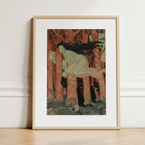 Three Women and Wolves - Eugene Grasset Art Print / Canvas Framed Art Print Woman Long Black Hair Motion Spectral Women Slip, Gauze Limbs