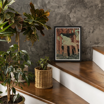 Three Women and Wolves - Eugene Grasset Art Print, Framed Art Print Black Border