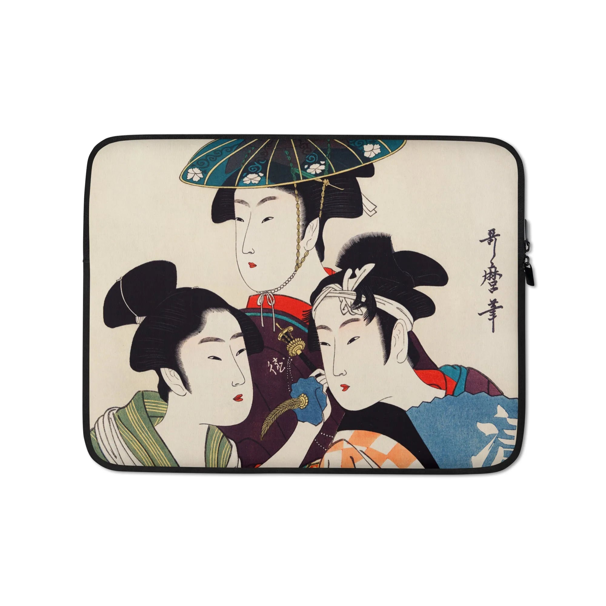 Three Young Men Or Women Laptop Sleeve By Utamaro Kitagawa - 13″ - Laptops - Aesthetic Art
