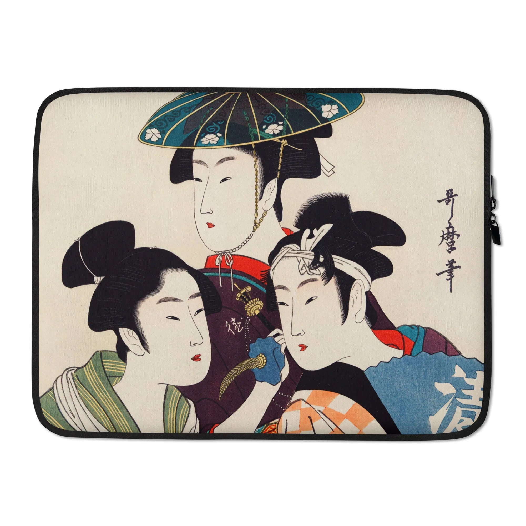 Three Young Men Or Women Laptop Sleeve By Utamaro Kitagawa - 15″ - Laptops - Aesthetic Art