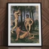 Three Youths Under Orange Trees - Hans Von Marées Fine Art Print / Canvas Black Framed Artwork White Marées, Three Youths, Orange Trees