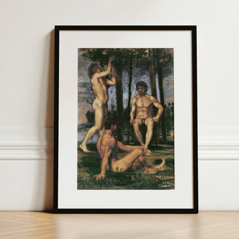 Three Youths Under Orange Trees - Hans Von Marées Fine Art Print / Canvas Black-framed Art Print Classical Painting Three Nude Male Marées,