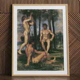 Three Youths Under Orange Trees - Hans Von Marées Fine Art Print / Canvas Wooden Framed Artwork Three Nude Male Figures Forest Marées,