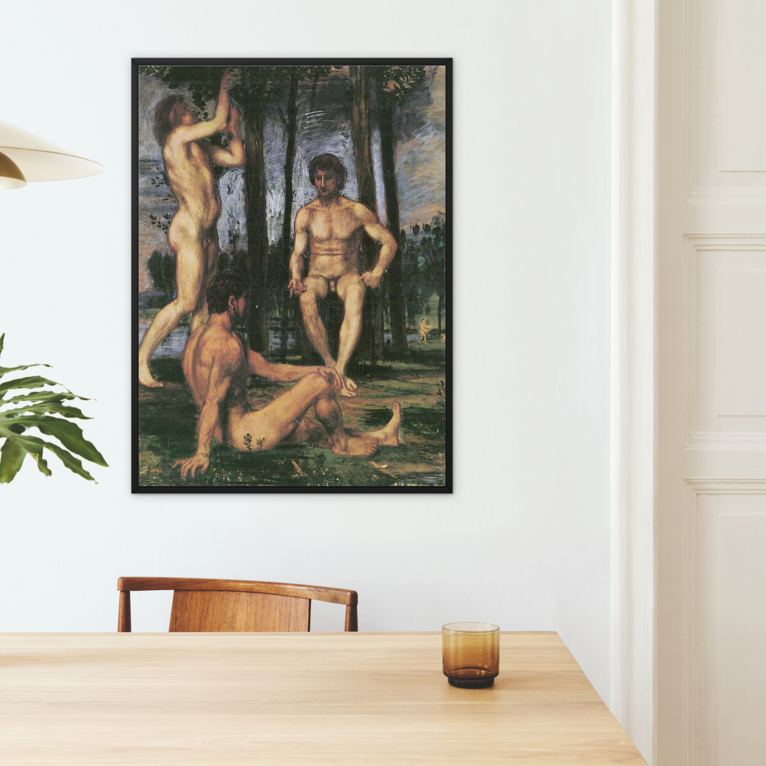Three Youths Under Orange Trees Hans Von Marées Framed Canvas, Framed Nude Male Figures Painting