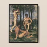 Three Youths Under Orange Trees - Hans Von Marées Framed Canvas, Framed Painting Three Nude Men Forest