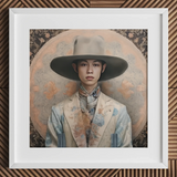 Thuanthong - Dandy Thai Transman Cowboy Art Print / Canvas Framed Portrait Man Elegant Wide-brimmed Hat Patterned Suit Transgender Cowboy,