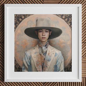 Thuanthong - Dandy Thai Transman Cowboy Art Print / Canvas Framed Portrait Man Elegant Wide-brimmed Hat Patterned Suit Transgender Cowboy,
