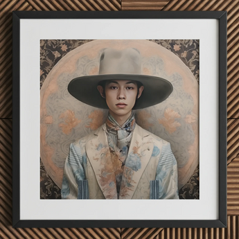 Thuanthong - Dandy Thai Transman Cowboy Art Print / Canvas Framed Portrait Man Ornate Wide-brimmed Hat Patterned Suit Transgender Cowboy,