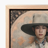 Framed Portrait Person Wide-brimmed Hat Patterned Scarf Encased Transgender Cowboy, Thai, Elegant Outlaw’s