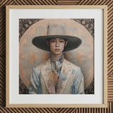 Thuanthong - Dandy Thai Transman Cowboy Art Print / Canvas Framed Portrait Young Man Elegant Wide-brimmed Hat Floral-patterned Transgender