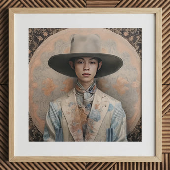 Thuanthong - Dandy Thai Transman Cowboy Art Print / Canvas Framed Portrait Young Man Elegant Wide-brimmed Hat Floral-patterned Transgender