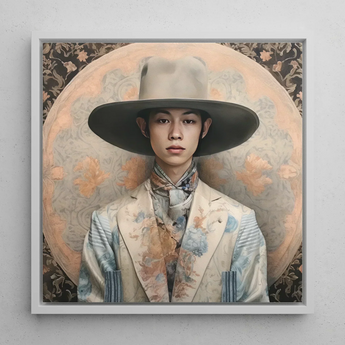 Thuanthong - Dandy Thai Transman Cowboy Art Print / Canvas Framed Portrait Young Man Ornate Wide-brimmed Hat Floral-patterned Transgender