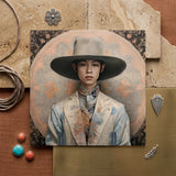 Thuanthong - Dandy Thai Transman Cowboy Art Print / Canvas Rectangular Portrait Print Man Ornate Wide-brimmed Hat Floral-patterned