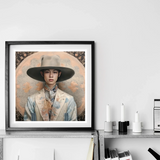 Thuanthong - Dandy Thai Transman Cowboy Art Print, Framed Portrait Artwork Figure Wide-brimmed Hat Light-colored Formal