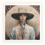 Thuanthong - Dandy Thai Transman Cowboy Art Print, Person Wide-brimmed Hat White Blazer Patterned Silk Scarf