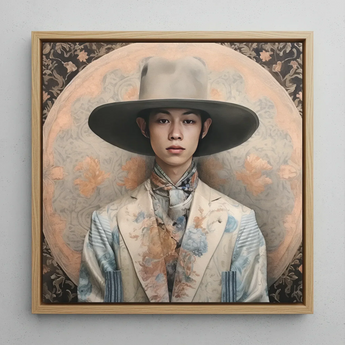 Thuanthong - Thai Transgender Cowboy Framed Canvas, 12x12’’ / 31x31cm / Natural Floating Frame, Framed Portrait Painting Person