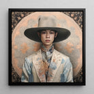 Thuanthong - Thai Transgender Cowboy Framed Canvas, 12’’x12’’ / Black Floating Frame, Portrait Young Asian Man Oversized Wide-brimmed Hat