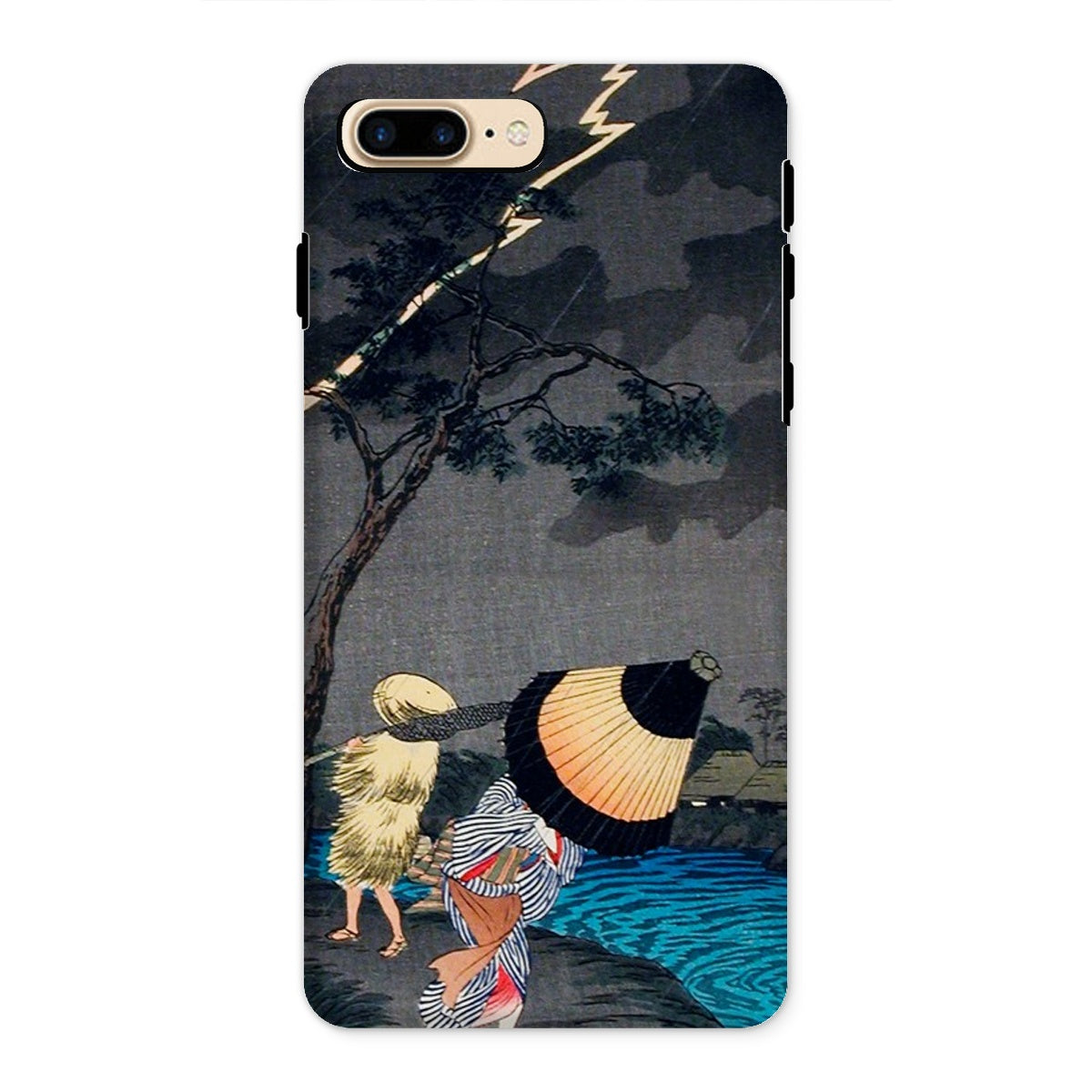 Thunderstorm at Tateishi Takahashi Shōtei Iphone Case, 8 Plus / Matte, Phone Case Japanese Woodblock Print Style Scene Figures Traditional