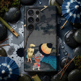 Thunderstorm at Tateishi - Takahashi Shōtei Phone Case Black Phone Case Traditional Japanese Illustration Two Figures Takahashi Shōtei’s