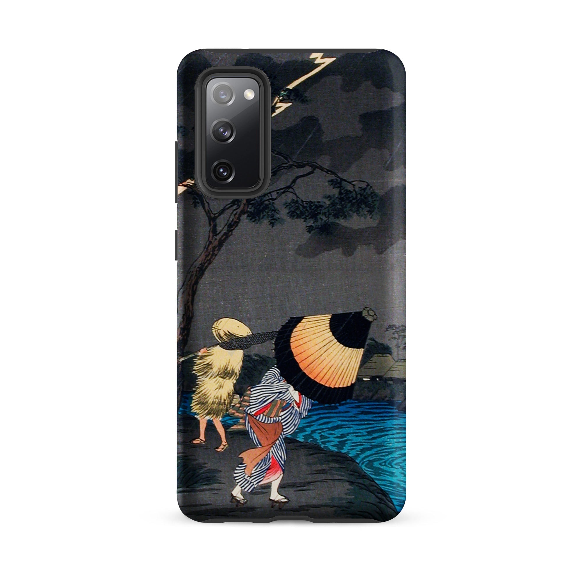 Thunderstorm at Tateishi Takahashi Shōtei Samsung Case, Galaxy S20 Fe / Matte, Black Smartphone Case Traditional Japanese Art Print People
