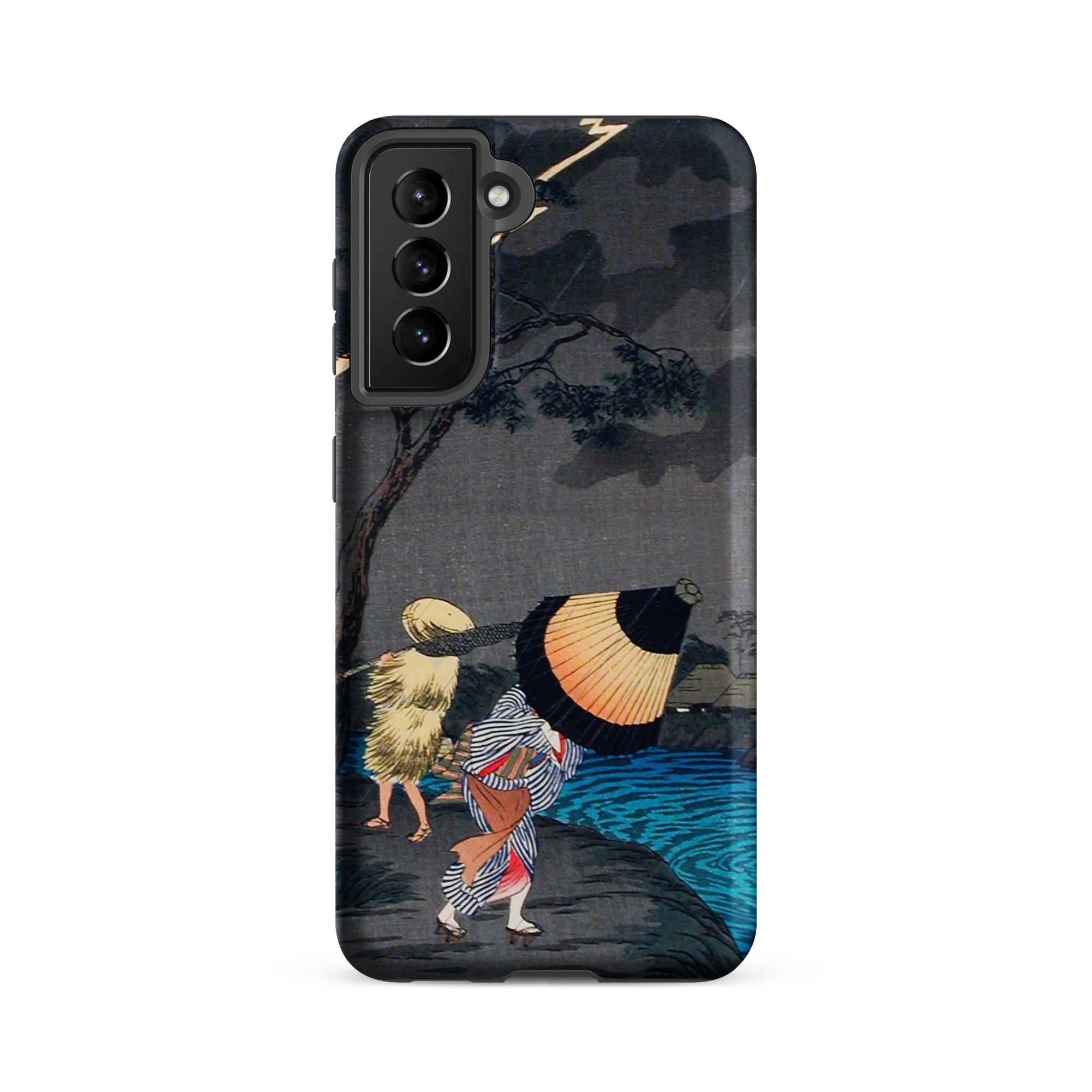 Thunderstorm at Tateishi Takahashi Shōtei Samsung Case, Galaxy S21 Fe / Matte, Black Smartphone Case Japanese Ukiyo e Woodblock Print Stormy