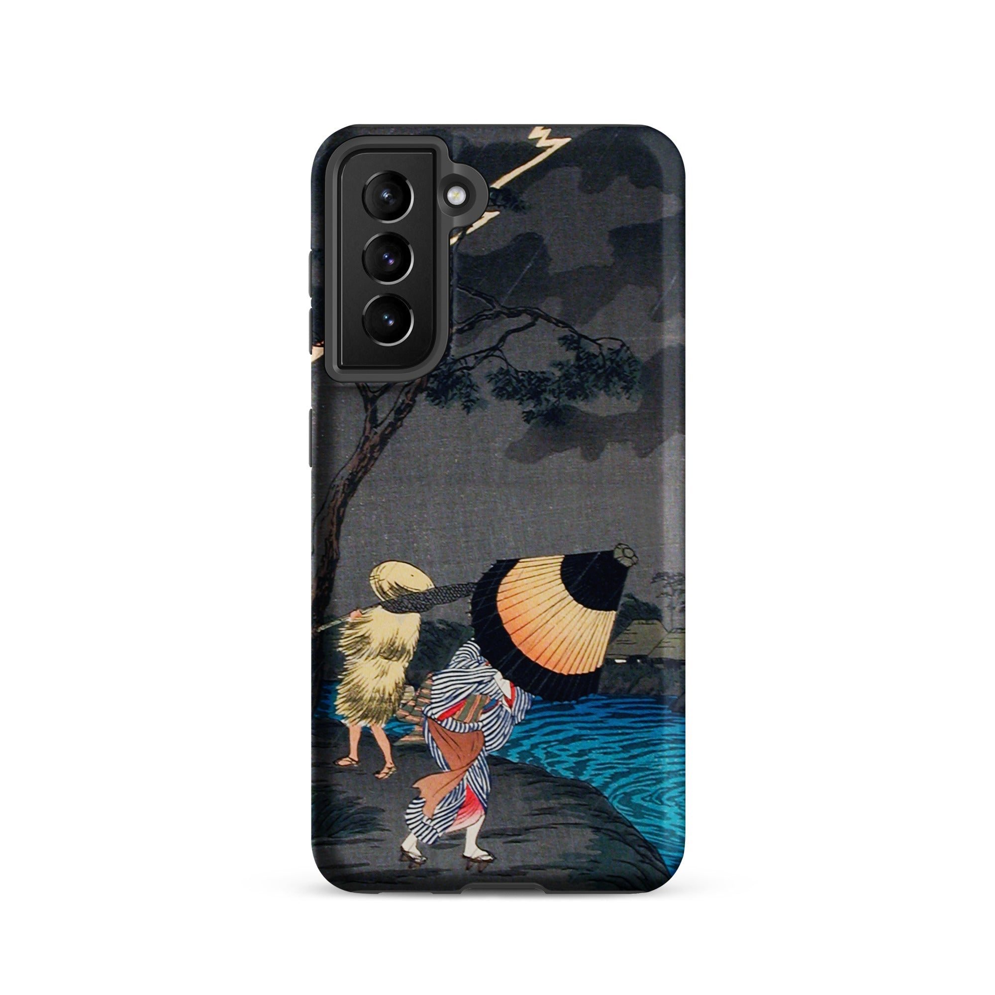 Thunderstorm at Tateishi Takahashi Shōtei Samsung Case, Galaxy S21 / Matte, Black Smartphone Case Japanese Woodblock Print People Storm