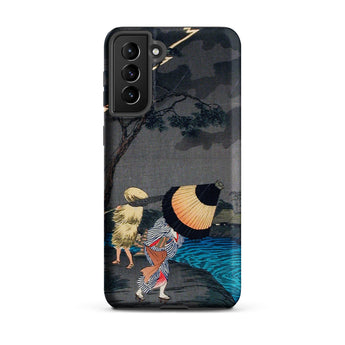 Thunderstorm at Tateishi - Takahashi Shōtei Samsung Case, Galaxy S21 Plus / Matte, Black Smartphone Case Japanese Woodblock Print People