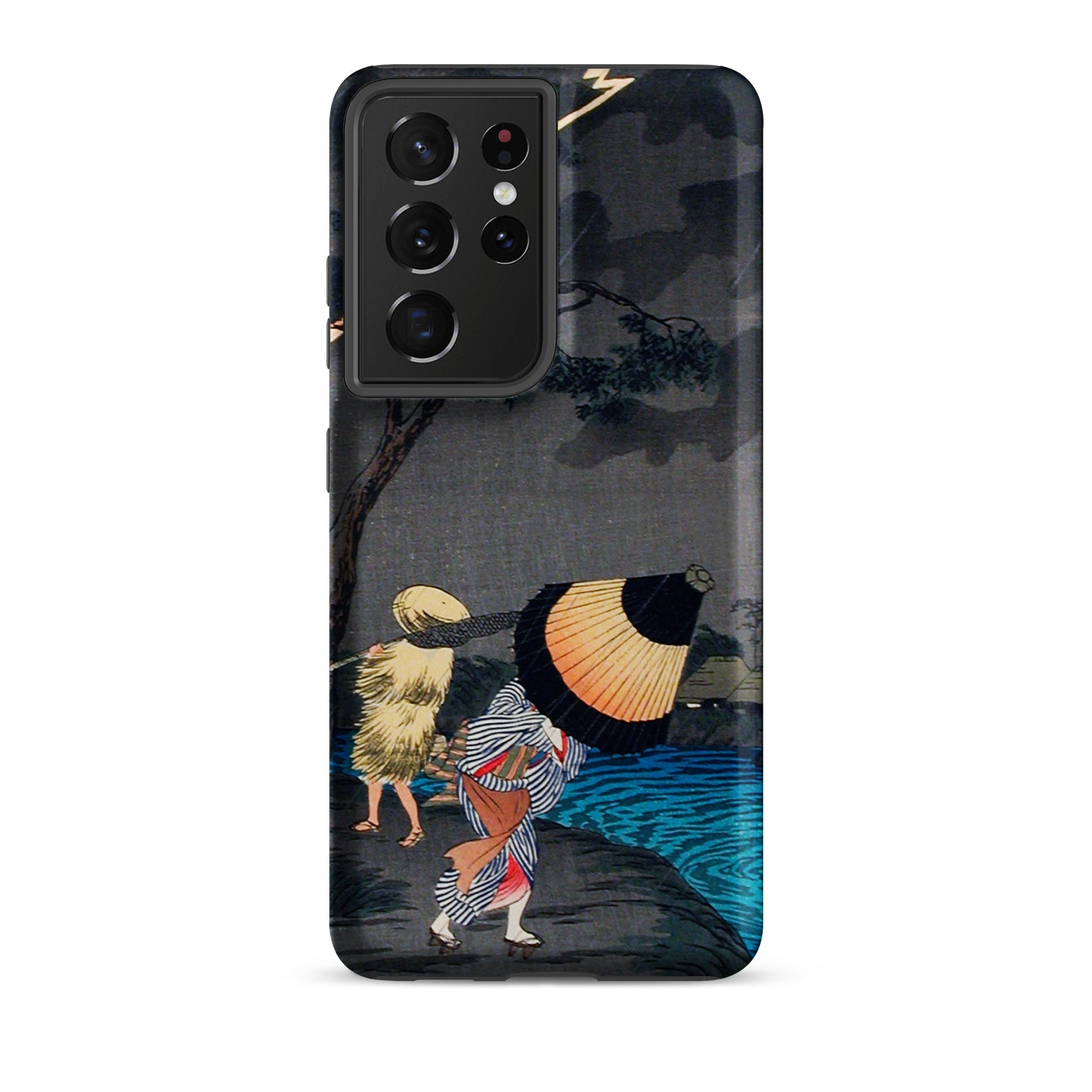 Thunderstorm at Tateishi Takahashi Shōtei Samsung Case, Galaxy S21 Ultra / Matte, Black Smartphone Case Japanese Woodblock Print