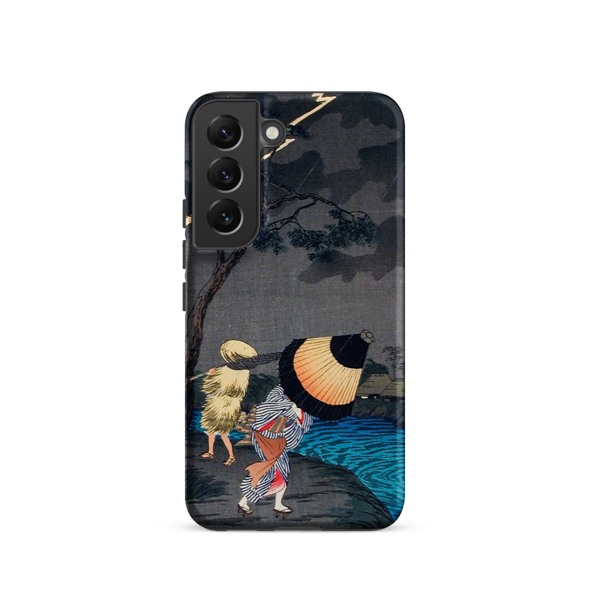 Thunderstorm at Tateishi Takahashi Shōtei Samsung Case, Galaxy S22 / Matte, Black Phone Case Japanese Woodblock Print People Storm