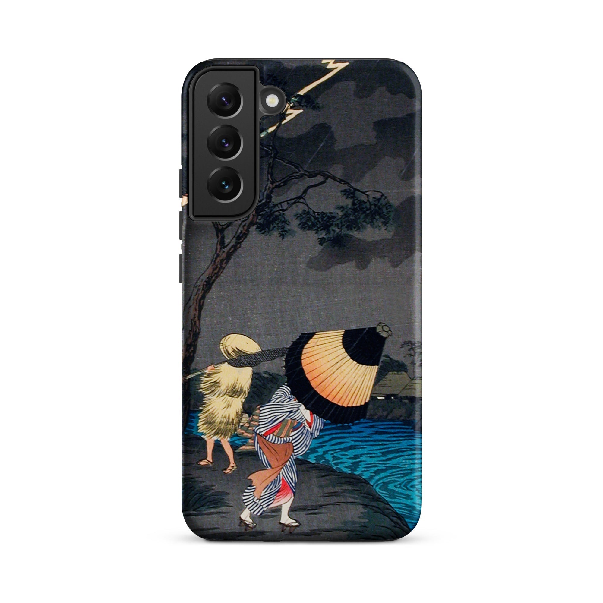 Thunderstorm at Tateishi Takahashi Shōtei Samsung Case, Galaxy S22 Plus / Matte, Black Smartphone Case Traditional Japanese Ukiyo e
